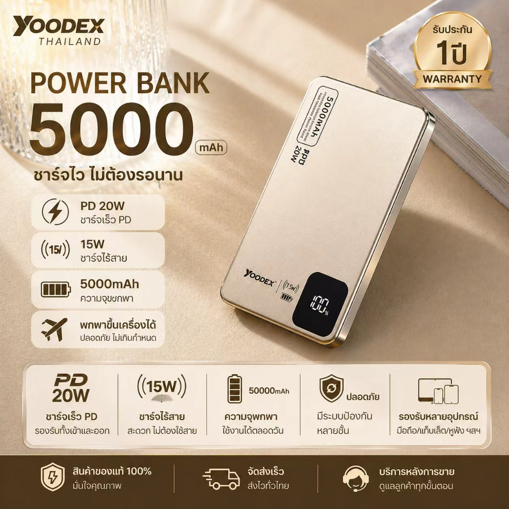 [CHINA CCC + TISI] YOODEX E30 Magnetic Powerbank 10000mAh FastCharge PD20W เข้ากันได้ IP8-17 Samsung