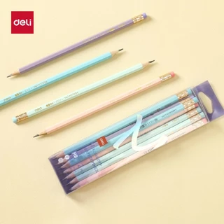 ดินสอไม้ Deli 2B / HB Wood Free จับถนัดมือ ลายหลากหลาย แพ็ค 12 แท่ง เหมาะเรียนและเขียน Pencil