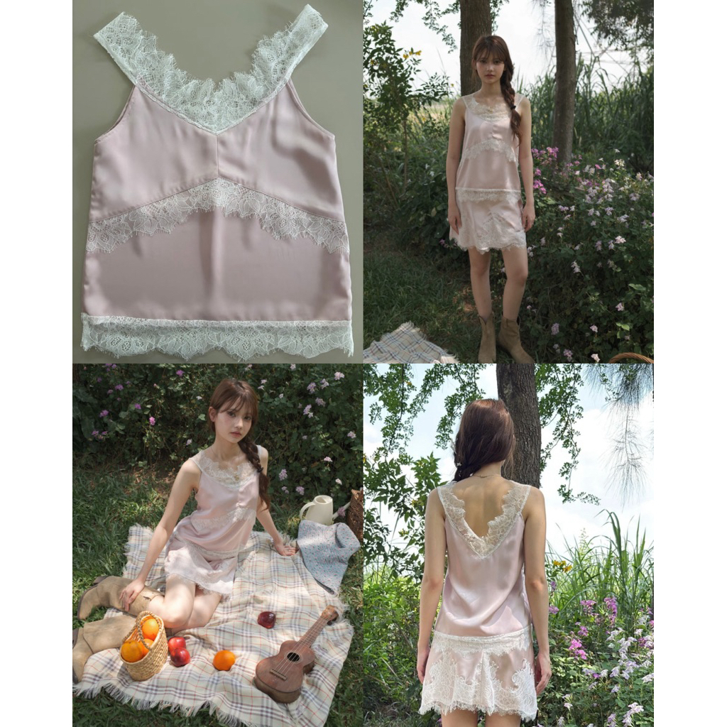 MIST OF RAIN – Dana Lace Top (เสื้อซาตินทรงปล่อยแต่งลูกไม้) – โปรปัง