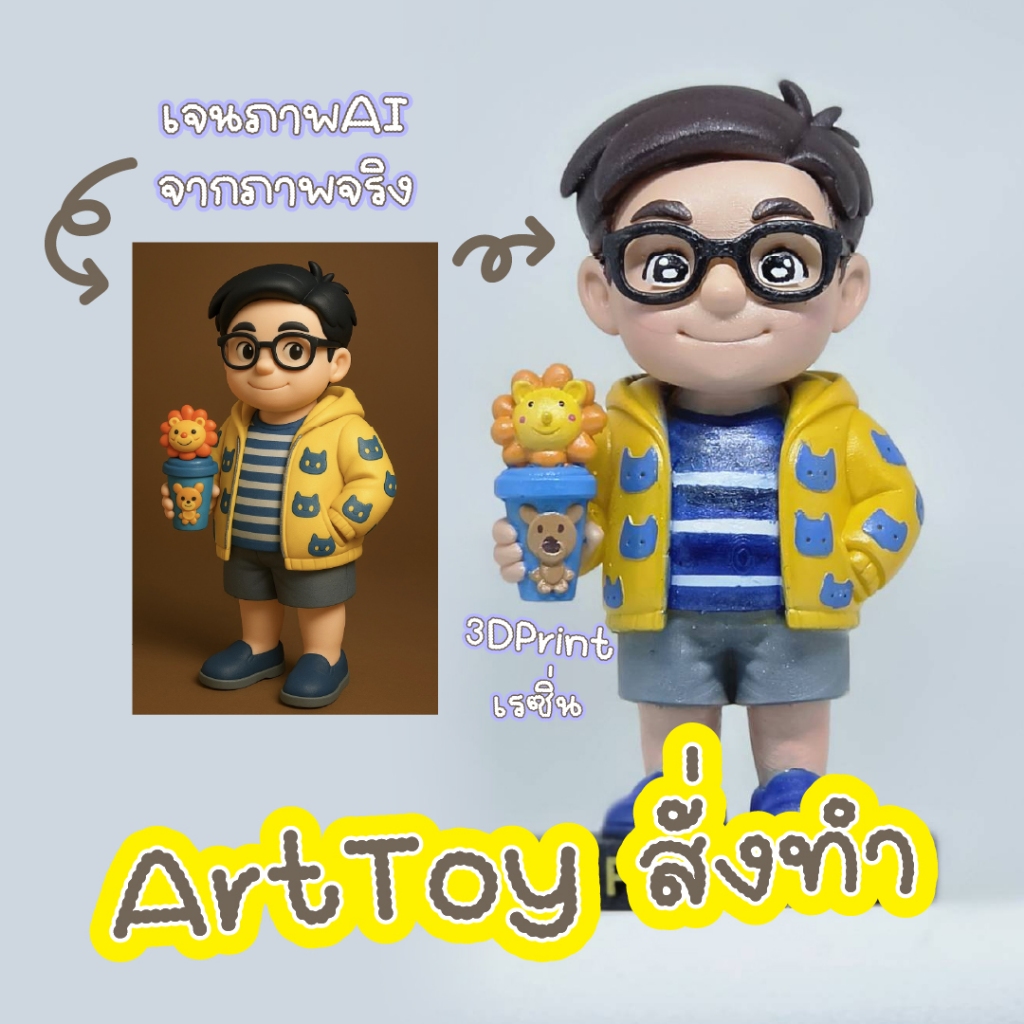 Art Toy สั่งทำ 3D Print เจนภาพจริงจาก ai โมเดลแบบน่ารักพร้อมลงสี