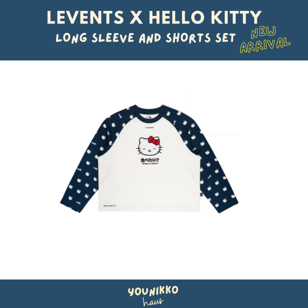 (พร้อมส่ง_ส่งด่วนได้) NEW Levents X Kitty เสื้อแขนยาว Joy Icon Heavyweight Raglan navy