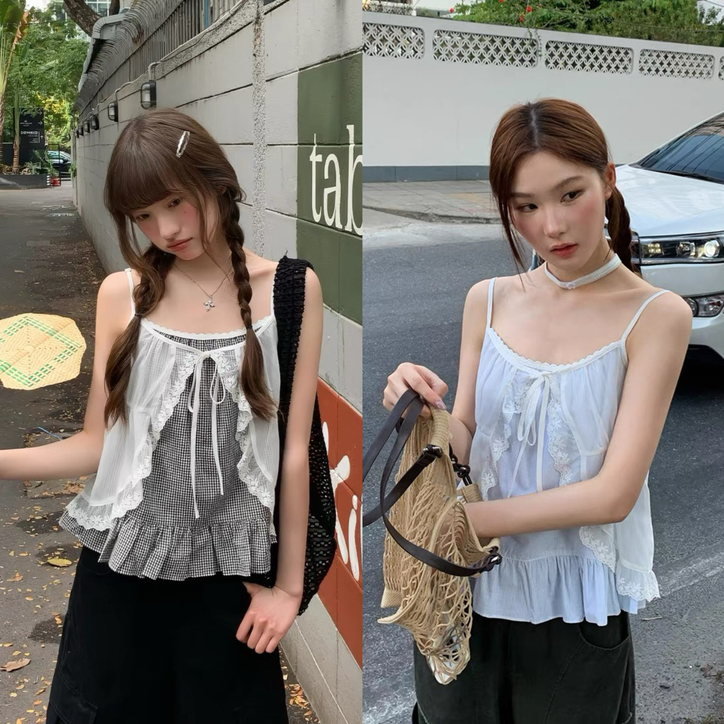 Somedays l 🐰 Rika Top สายเดี่ยวงานเลเยอร์ เย็บติดเพิ่มลูกไม้อีกชั้นนึงค่า งานน่ารักนุ้บนิ้บใจมาก