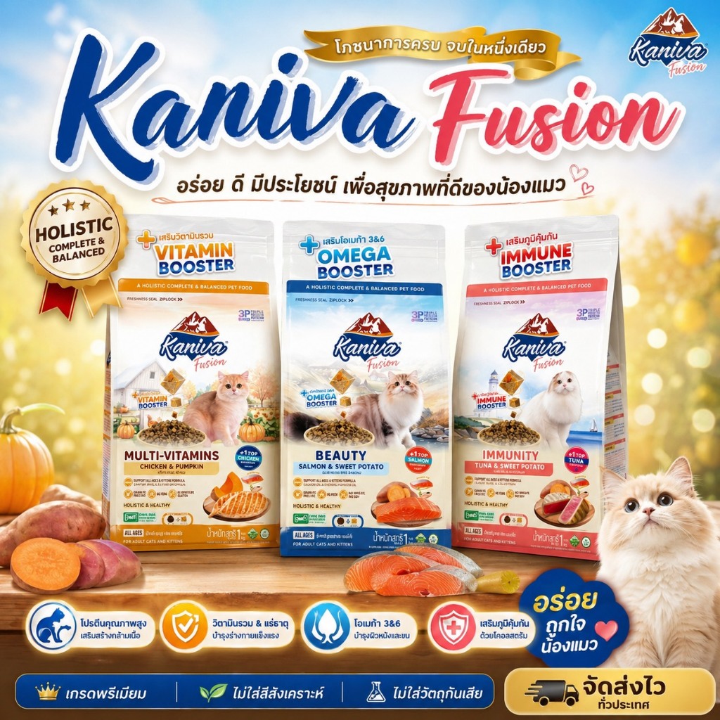 Kaniva Fusion อาหารแมว คานิว่าฟิวชั่น พร้อม Kaniva Booster สูตรพิเศษเฉพาะคานิว่า สำหรับแมว 4 เดือนขึ
