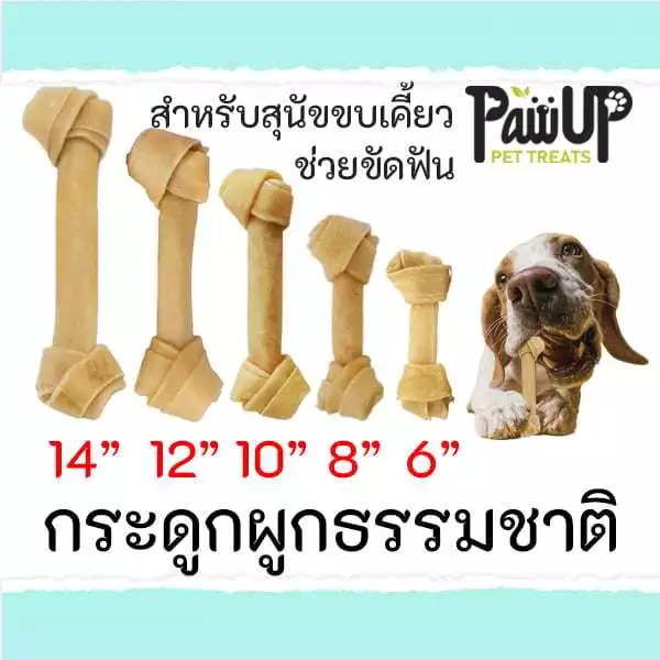 กระดูกผูกธรรมชาติ & ขาว ขัดฟันสุนัข 6-14 นิ้ว 1ชิ้น