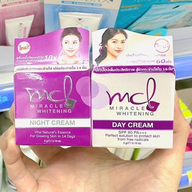 MCL ครีมขาวผิว MCL Miracle Whitening Night & Day SPF 60 PA+++ สำหรับทุกสภาพผิว ผิวบอบบาง ครีมกลางวันและกลางคืน 5g และ15g