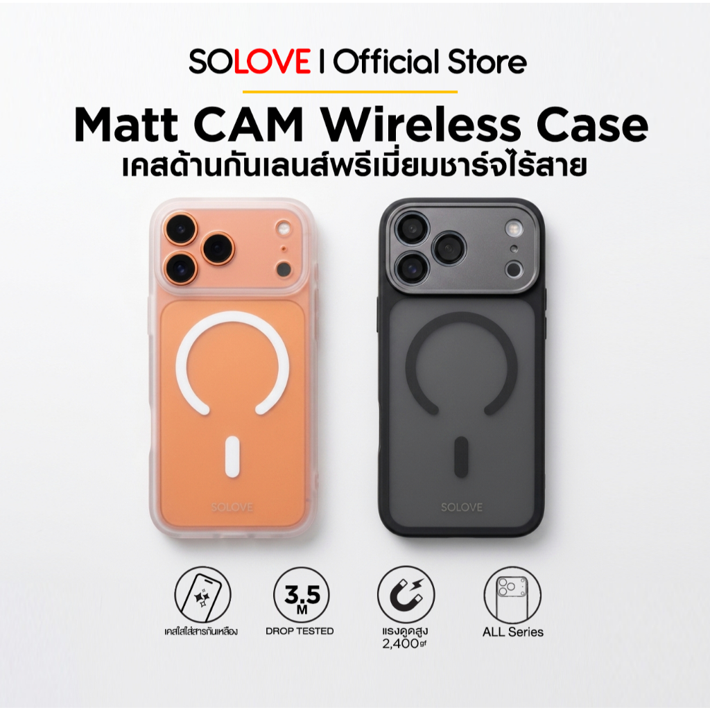 SOLOVE เคสด้านกันเลนส์กล้อง iPhone ทุกรุ่น เคสกันกระแทก Wireless Charge แรงดูดสูง พรีเมี่ยม ไม่เหลืองง่าย ไอโฟนทุกรุ่น