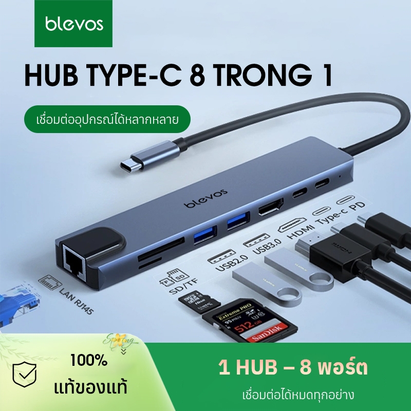 Blevos 7in1 แท่นวาง Type-c, HDMI 4K USB3.0 Type C การถ่ายโอนข้อมูล, ฮับ USB หลายพอร์ต, ฮับ USB C, สำหรับแล็ปท็อป