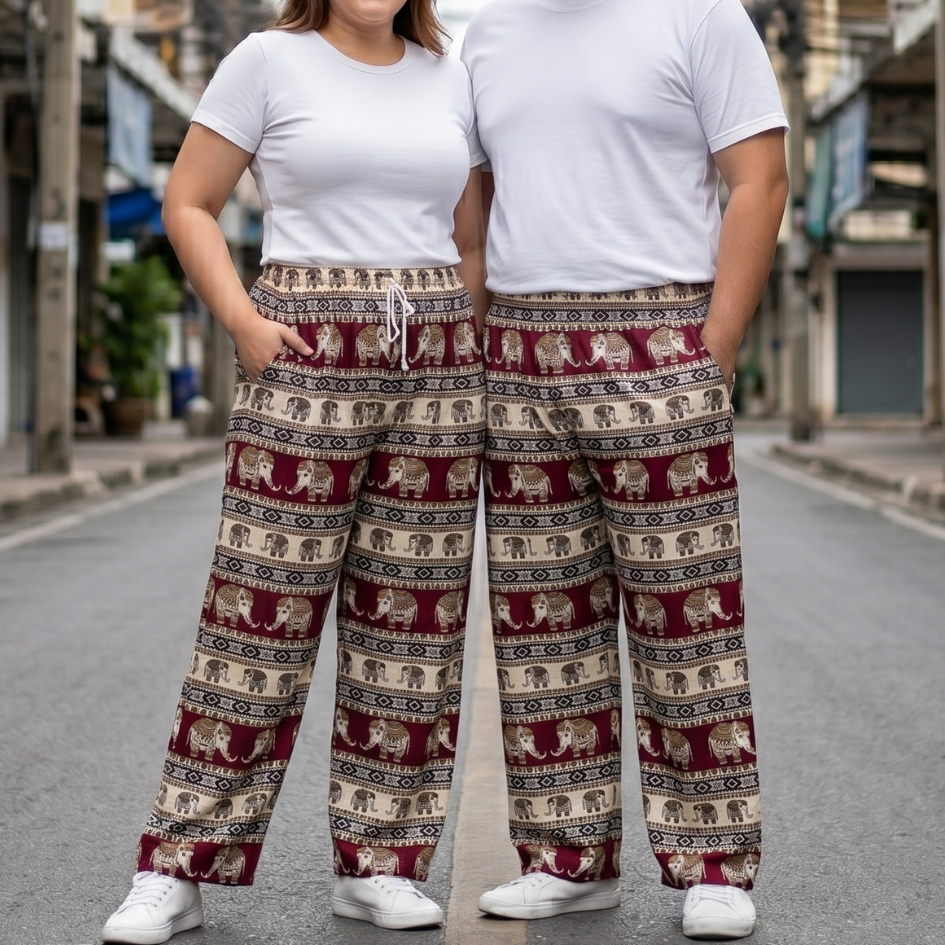 กางเกงช้างขาปล่อย ไซส์ใหญ่ XXXL (ปลายขาไม่มียางยืด) รูปที่ 2