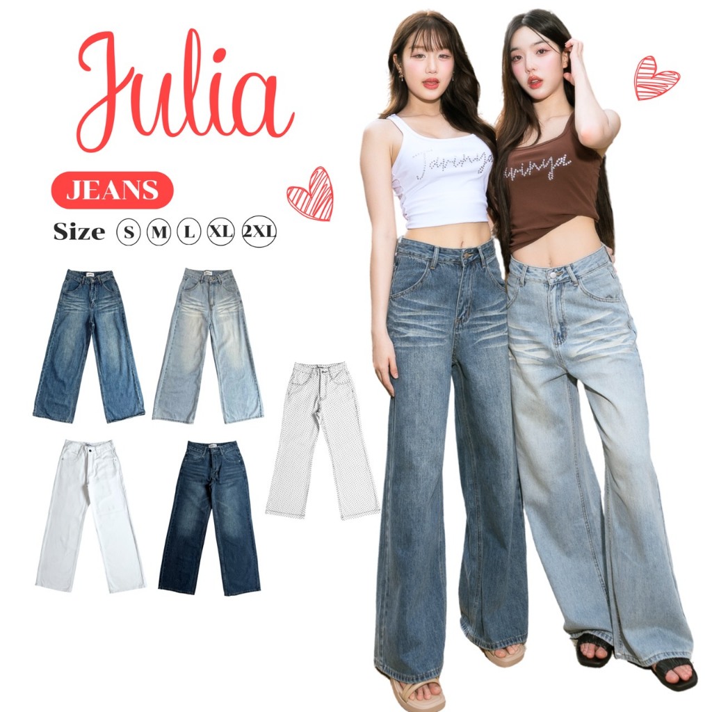 JARINYA (S-2XL) กางเกงยีนส์ขายาว ทรงกระบอก ทรงสวยเข้ารูป