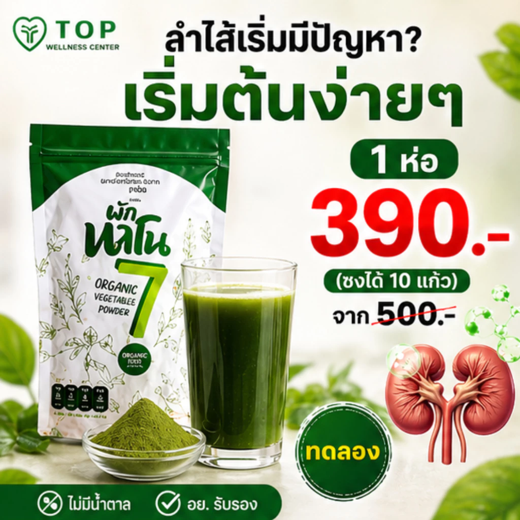 (1 ห่อ ชงได้ 10 แก้ว) ทดลอง ผงผักนาโน 7 ชนิด ออร์แกนิก 100% ล้างลำไส้ บำรุงไต ไม่มีน้ำตาล ชงดื่มง่าย
