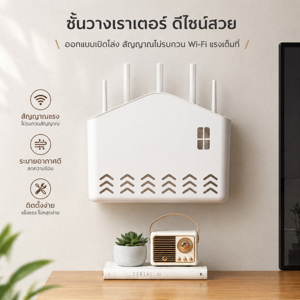 RYBACK กล่องเก็บเร้าเตอร์ ห้องนั่งเล่นแบบติดผนัง กล่องรับสัญญาณ wifi มีรูระบายความร้อนได้ดี ติดตั้งง่าย