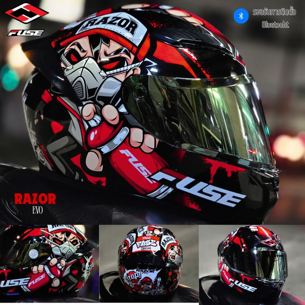 หมวกกันน็อคเต็มใบหุ้มคาง Fuse Helmet รุ่น Razor Evo รองรับการติดตั้งบูลทูธ นวมถอดซักได้ S M L มาตรฐา