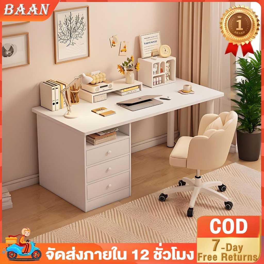 BA โต๊ะทำงาน โต๊ะคอมพิวเตอร์ IKEA สไตล์ มีลิ้นชัก พื้นที่จัดเก็บขนาดใหญ่ รับน้ำหนัก 500KG มุมทํางาน