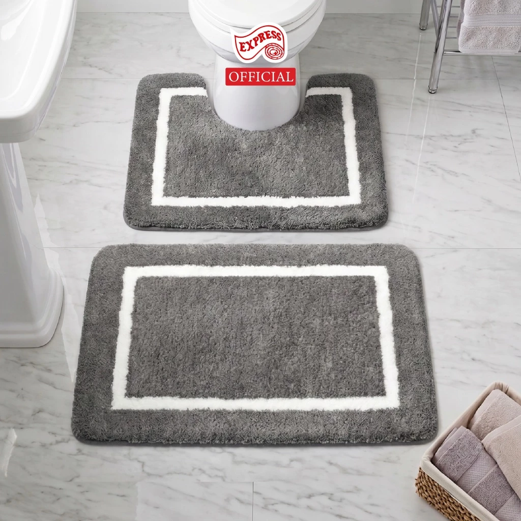 EXPRESS CARPET พรมห้องน้ำ2ชิ้น พร้อมส่ง 45x70cm+ตัวU50x60cm พรมเช็ดเท้ามีกันลื่น ซักได้ แห้งไว
