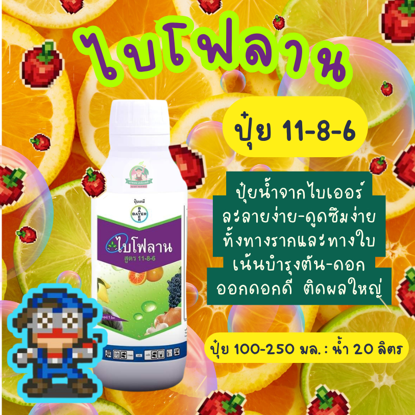 ไบโฟลาน 1 ลิตร ปุ๋ยน้ำ 11-8-6 ไบเออร์ ปุ๋ยเร่งเขียว-ใบ-ราก แตกดอก ติดผลดี ผลใหญ่