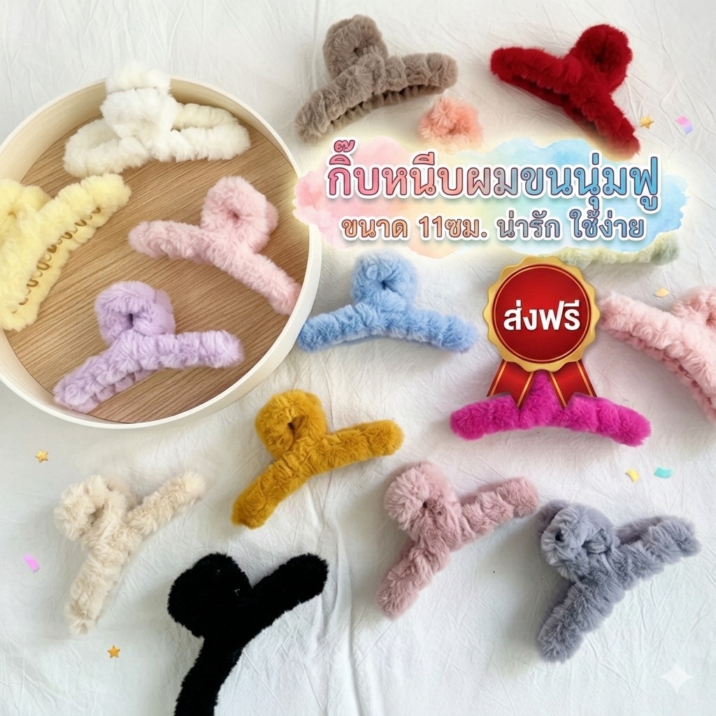 kingshoping  FJZM09(ร้านไทย) กิ๊บติดผม ขนยาว ขนาดใหญ่ สไตล์เกาหลี  (เครื่องประดับผู้หญิง)