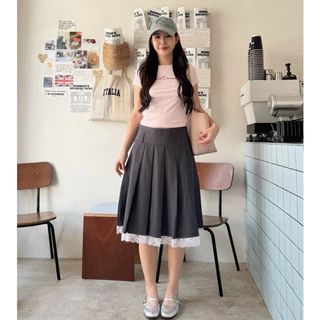 !NEW VIDAA LONG PLEATED-SKIRT+lace กระโปรงยาวจีบรอบตัว*ดีเทลปลายลูกไม้ คิ้วมากกกพส! (รบกวนอ่านรายละเอียดก่อนสั่งซื้อ)