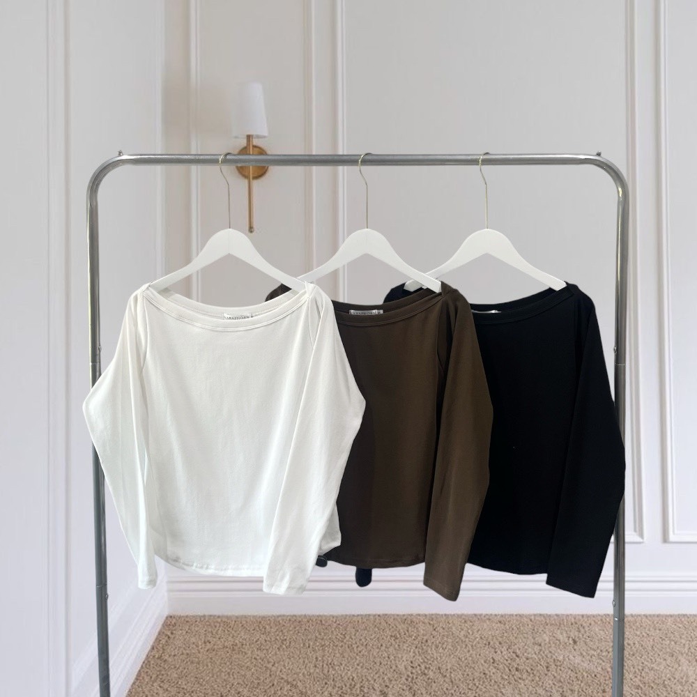V21 – เสื้อยืดปาดไหล่ซ้อน แขนยาว