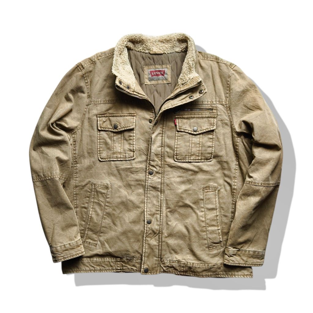 Levis Khaki Brown Trucker Jacket มือสอง รอบอก 52”
