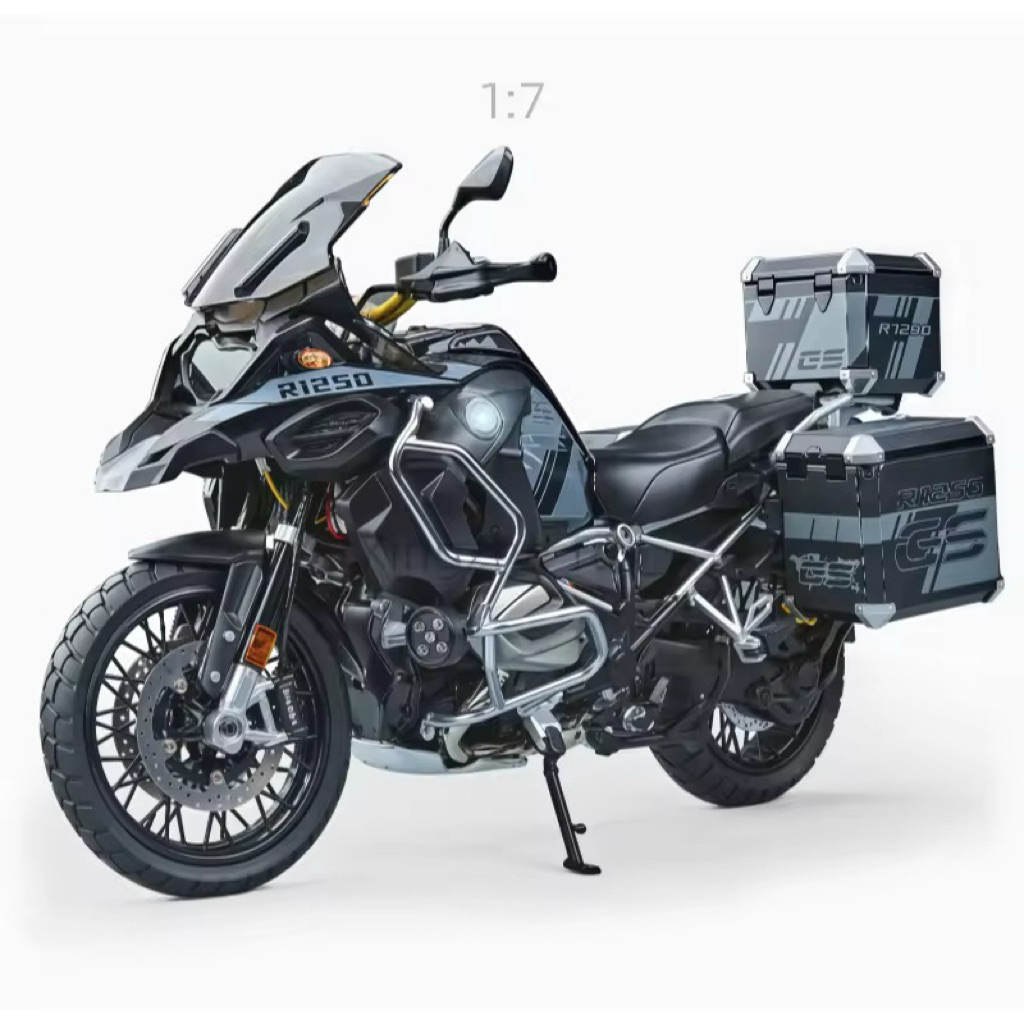 รถมอเตอร์ไซค์ BMW R1250 GS (มีกระเป๋าข้าง)สเกล1:7 มีเสียงมีไฟมีควันมีแบตเตอรี่ชาร์จรายละเอียดสวยเป็นงานโมเดลตั้งโชว์ได้