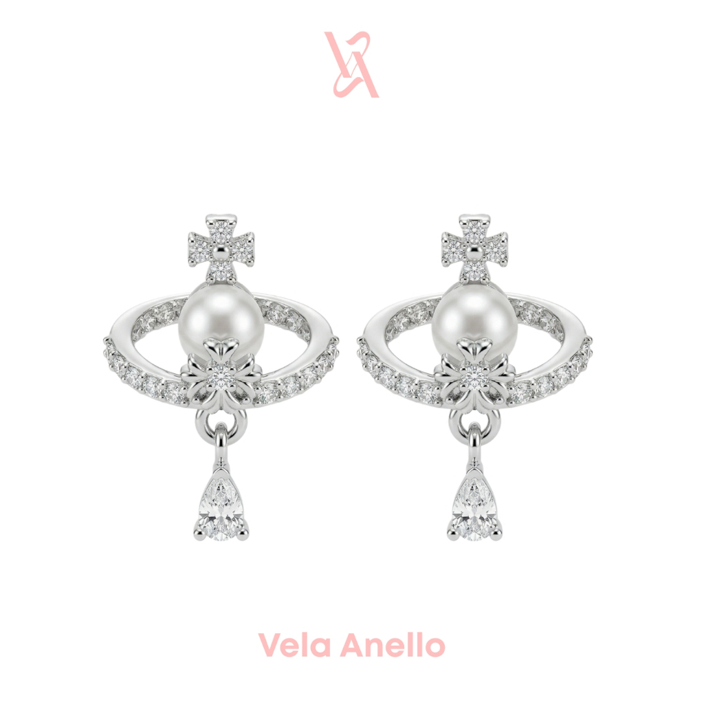 Vela Saturn & steel stainless - Pearl ต่างหูสแตนเลส ต่างหูเพชร ต่างหูระย้า