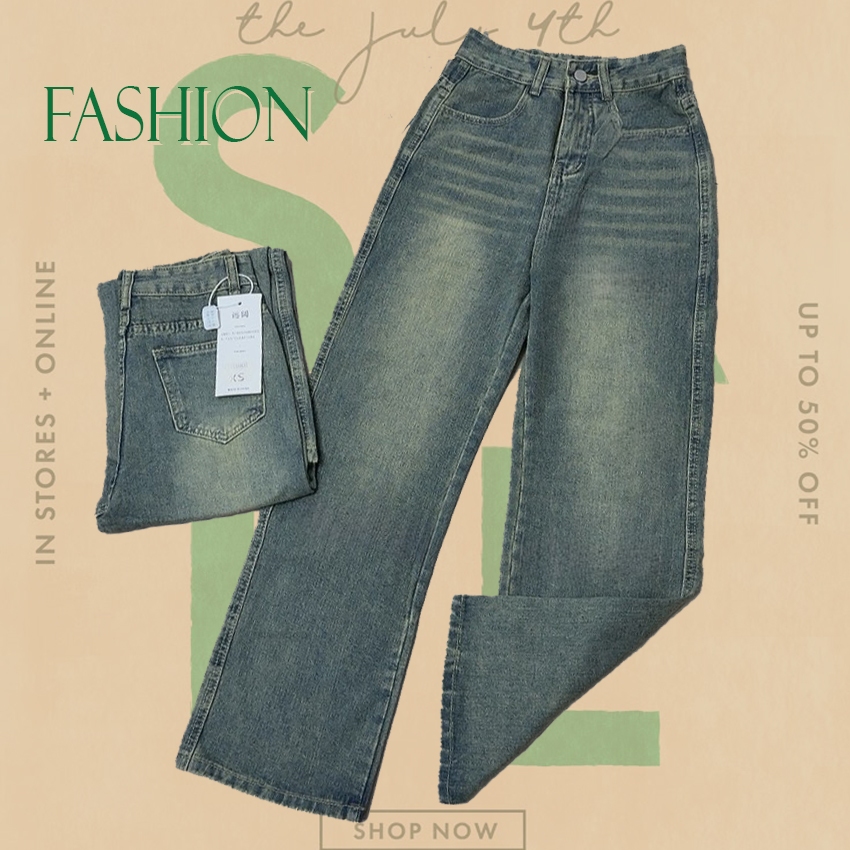Fashion รุ่น 3739 กางเกงยีนส์ ทรงกระบอก สนิม แต่งเฟดขา ทรงสวยผ้าไม่ยืด