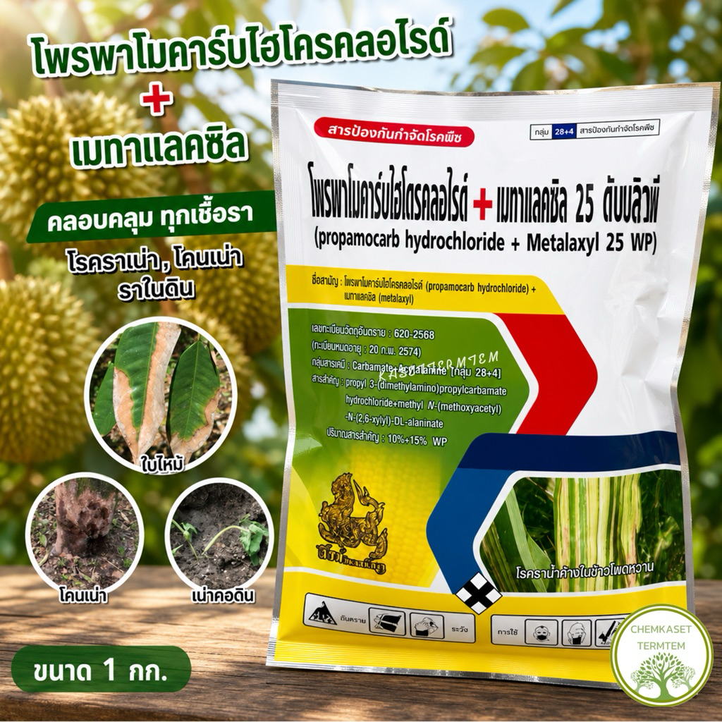 โพรพาโมคาร์ป+เมทาแลคซิล สารเดียวกับแบคเคียว ขนาด 1กก.🌿ป้องกันกำจัดโรคพืชใบไหม้ รากเน่าโคนเน่า ไฟท็อป