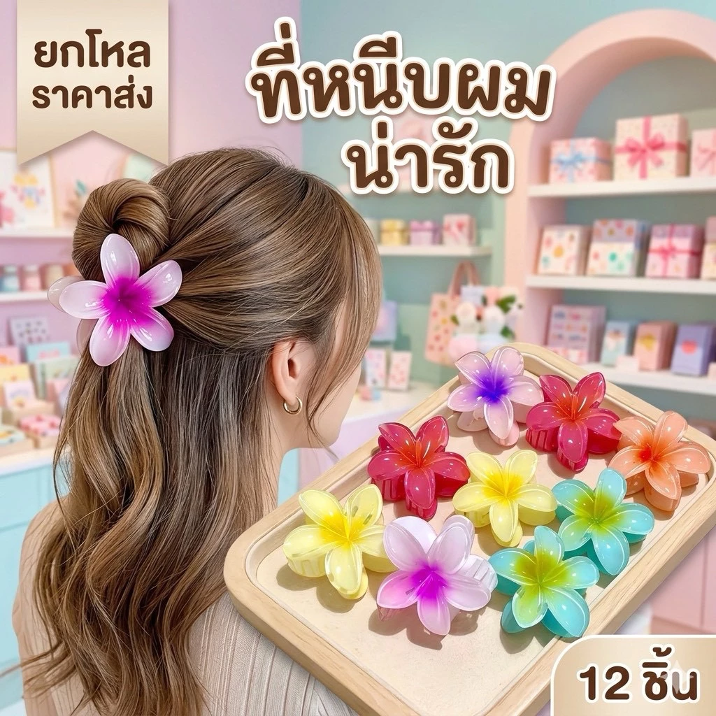 ที่หนีบผมดอกไม้ มีหลายแบบ มีราคาส่ง. 12 ชิ้น P001