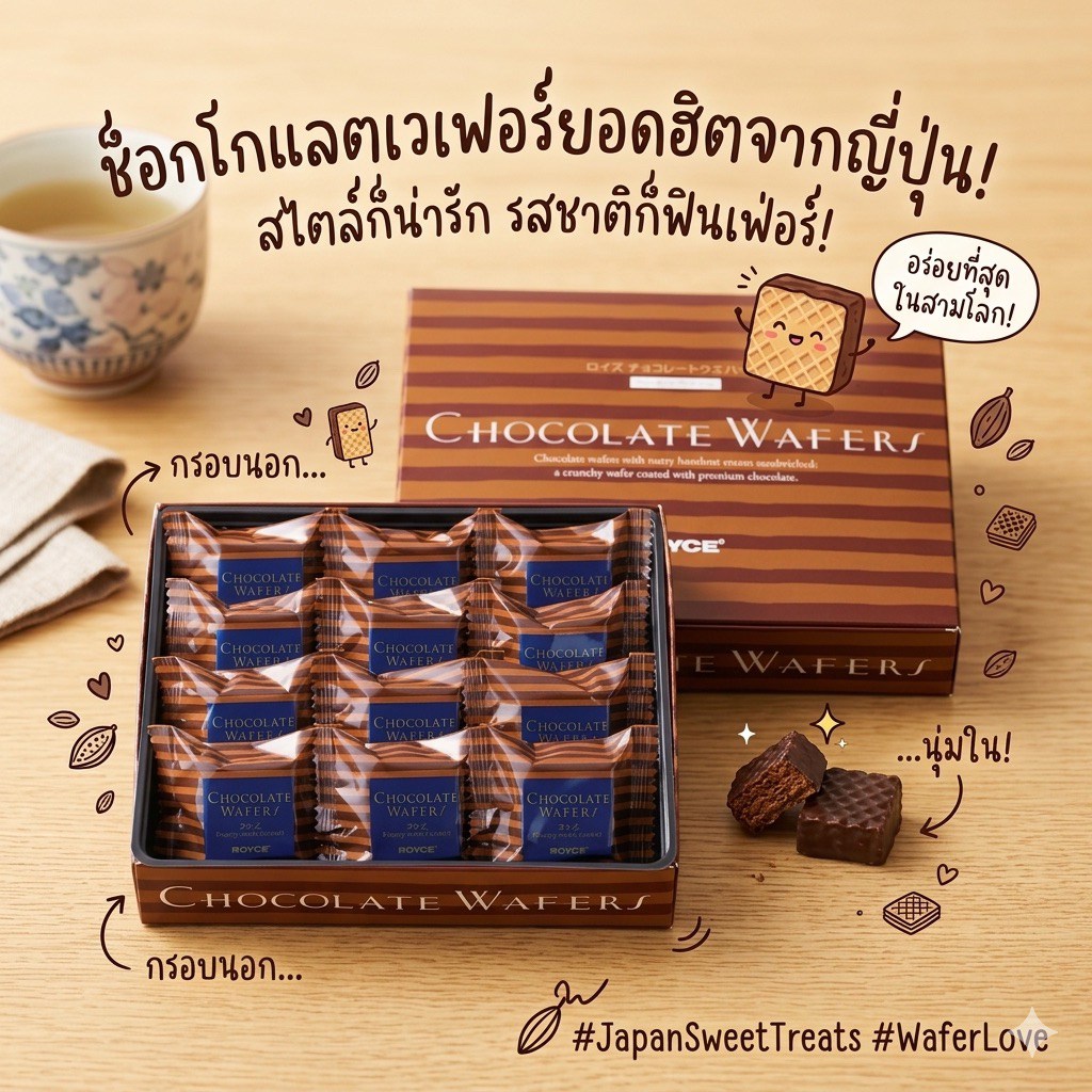‼️ร้านนี้ถูกสุดที่‼️ROYCE Chocolate Wafers Hazel Cream เวเฟอร์เคลือบช็อกโกแลต สอดไส้ครีมถั่วฮาเซลคุณภาพเยี่ยม
