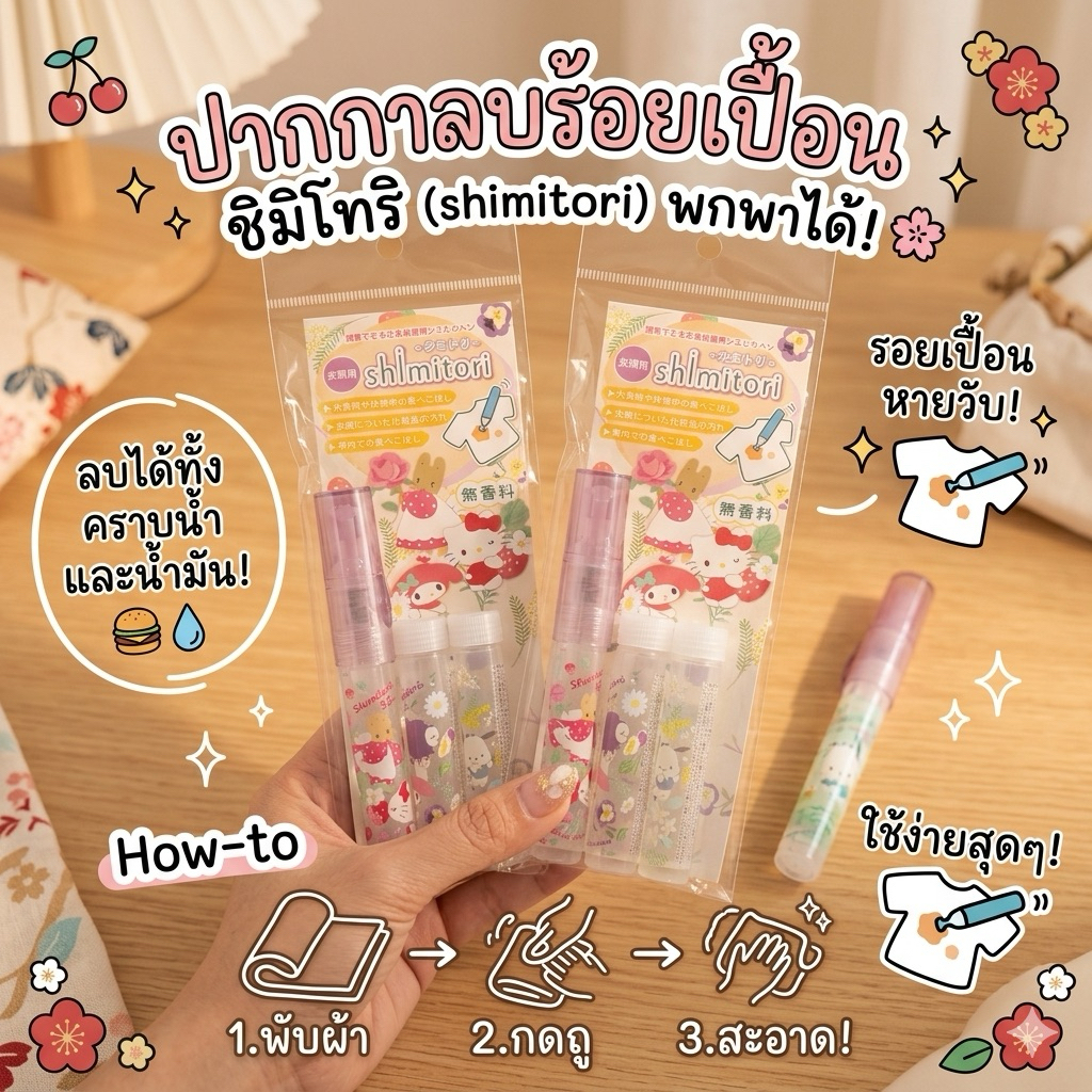 ปากกาลบรอยเปื้อน Shimitori เจลญี่ปุ่น ขจัดคราบด่วนบนเสื้อผ้า พกพาสะดวก