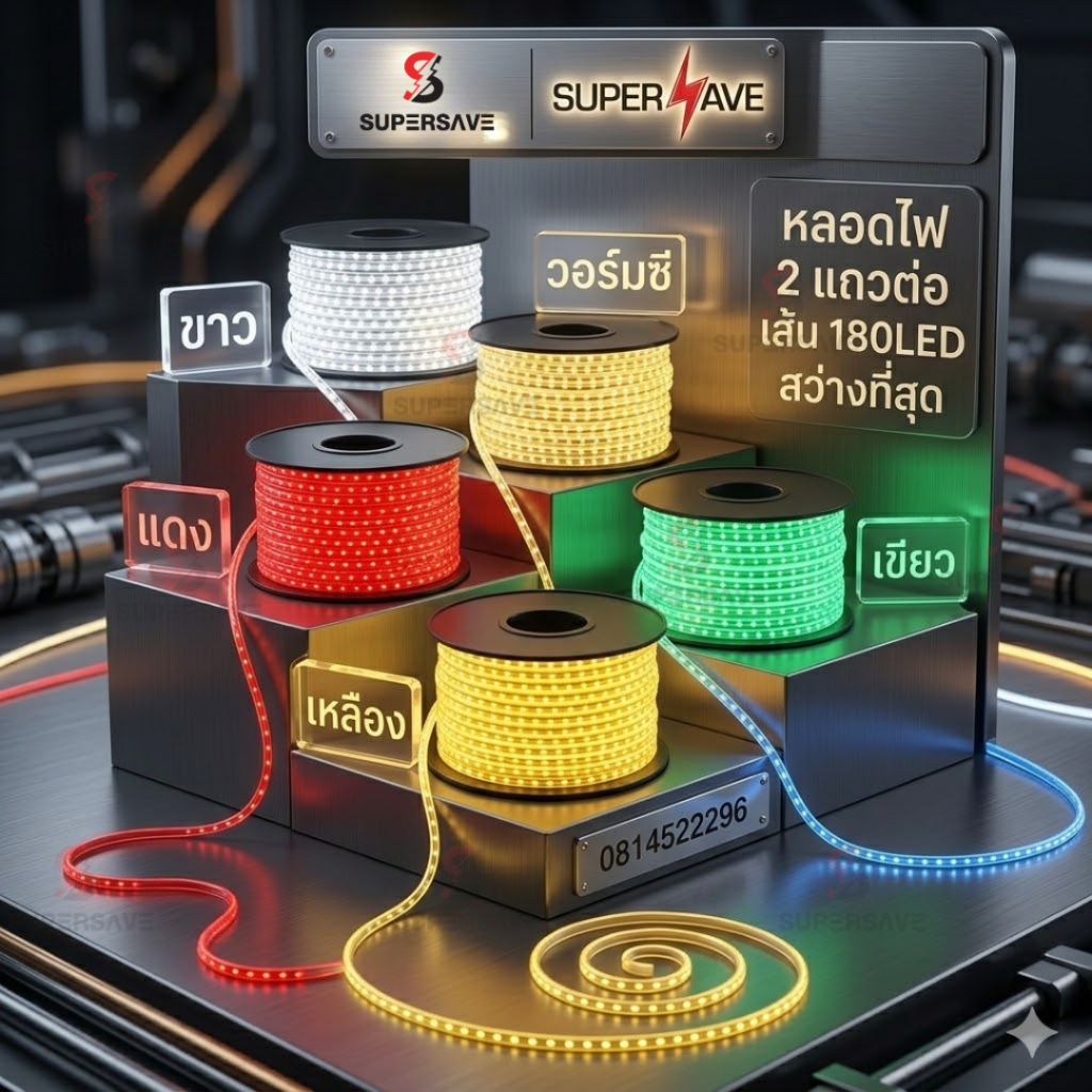 ไฟเส้น LEDใช้ทน สายยางกันน้ำยาว100M ไฟ2แถว 5050/60LED/M IP67 (แถมปลั๊กครบ 100M/ลัง ใหม่ล่าสุด)