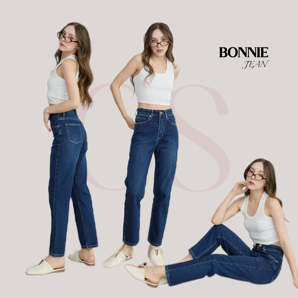 Bonnie Jeans กางเกงยีนส์ทรงกระบอกตรงทรงขากำลังพอดีไม่เล็กไม่ใหญ่เกินไป