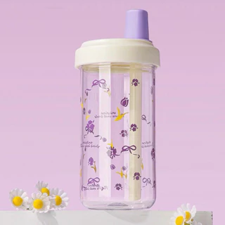 แก้วน้ำ คว่ำไม่หก พร้อมฝาและหลอด 500 มล ใส่ร้อนได้ถึง 120 องศา ลายน่ารัก มินิมอล พร้อมส่ง