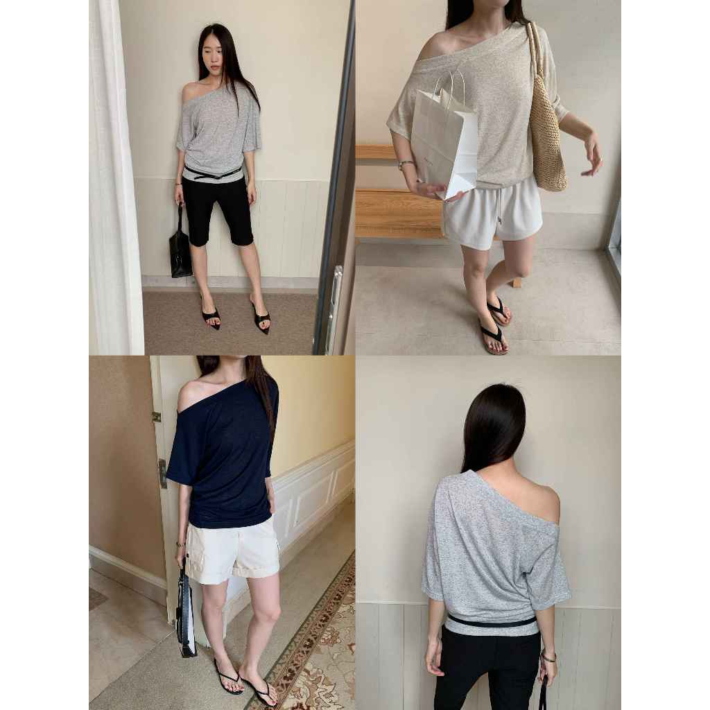 INBYIN - เสื้อยืดทรงหลวมปาดไหล่ COZY SHOULDER TOP - I3668