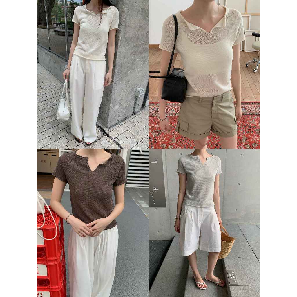 INBYIN - เสื้อแขนสั้นทรงปีน RAGLAN SLEEVE KNIT TOP - I3681