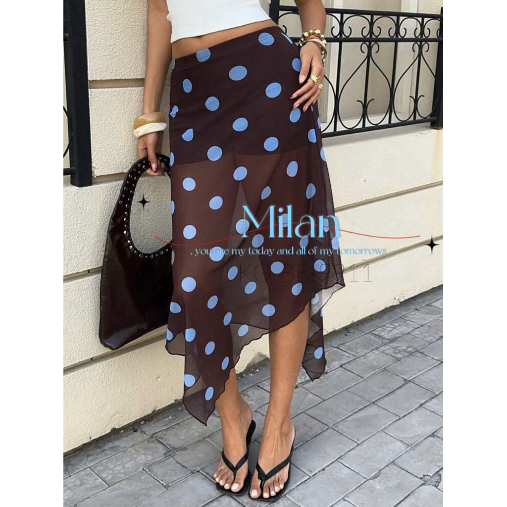 KO-BE-9911 🩵 รุ่น Milan 🩵 กระโปรงผ้าตาข่าย พิมพ์ลายจุด Polka Dot 🩵 พร้อมส่งจากไทย 🇹🇭