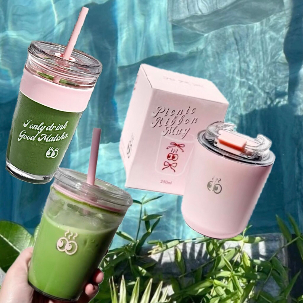 (พร้อมส่ง) แก้ว Good cha 👀💗