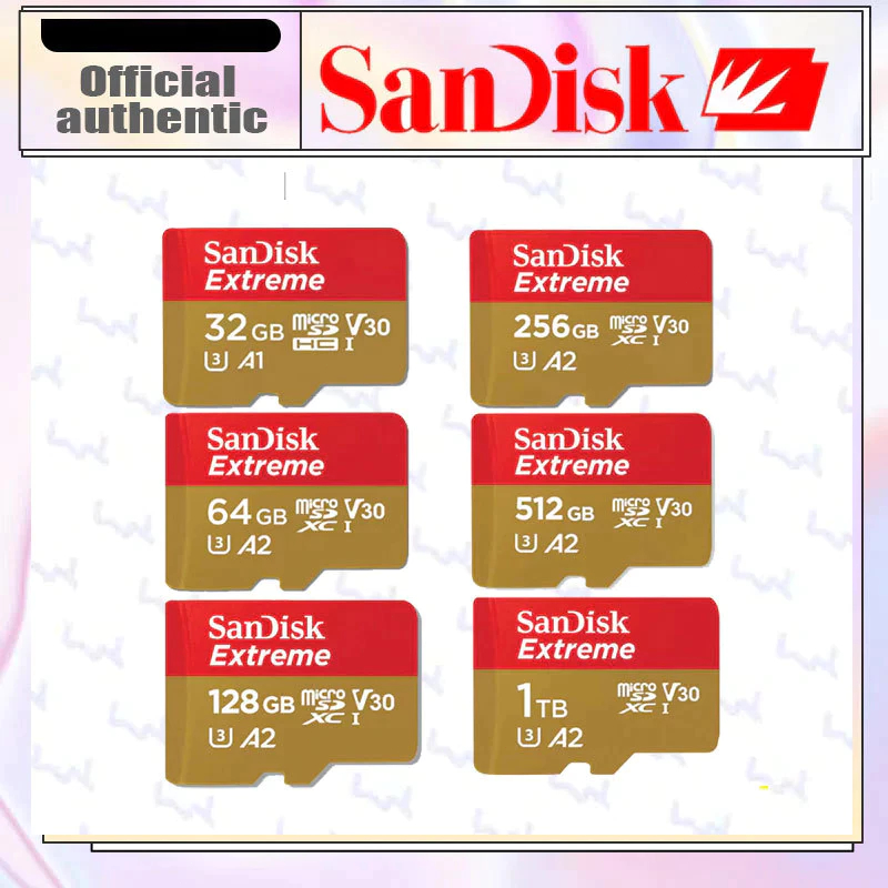 SanDisk EXTREME micro SDXC UHS-I A2 256GB (SDSQXAV32GB-64GB-128GB-256G-512GB-1TBGN6MN) reads 190MB/s writes 130MB/s