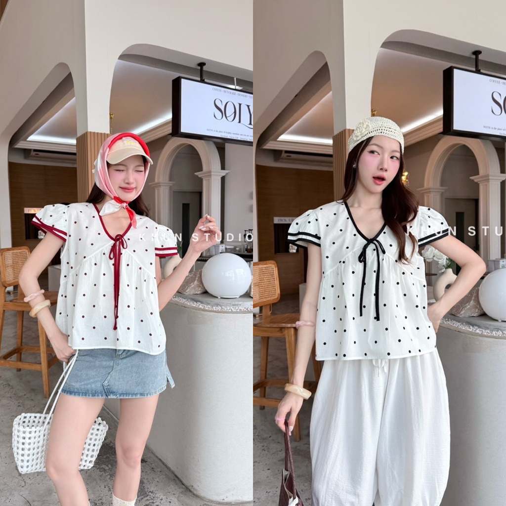 Khun studio เสื้อแขน 2 ชั้น ผูกโบว์หน้า