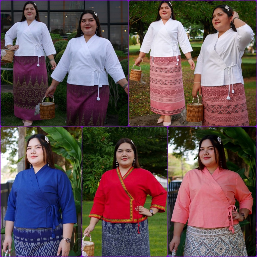 เสื้อป้ายเจ้านาง อก 48 52 56 60 64 ผลิตจากผ้าฝ้ายชินมัย เสื้อพื้นเมืองไซส์ใหญ่ เสื้อเจ้านางเหนือ