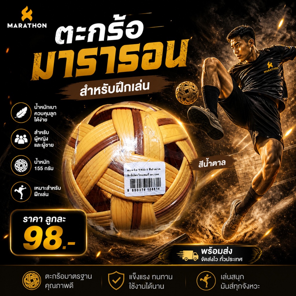 MARATHON ตะกร้อมาราธอน สีน้ำตาล (เหมาะสำหรับฝึกเล่น) TKO-1BR