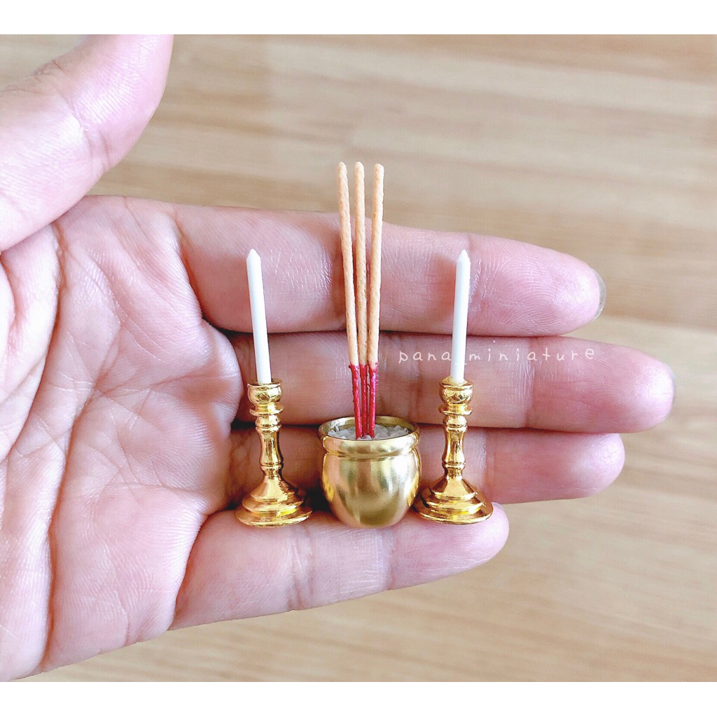 (ขายแยก) กระถางธูปจิ๋ว ความสูง 5.2-5.4 cm. เชิงเทียนจิ๋ว ความสูง 4 cm. เสริมสิริมงคล