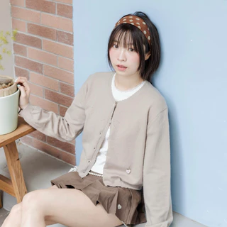 RIKA Reah น้องลีอา คาดิแกนฉลุหัวใจ กระดุมหัวใจ