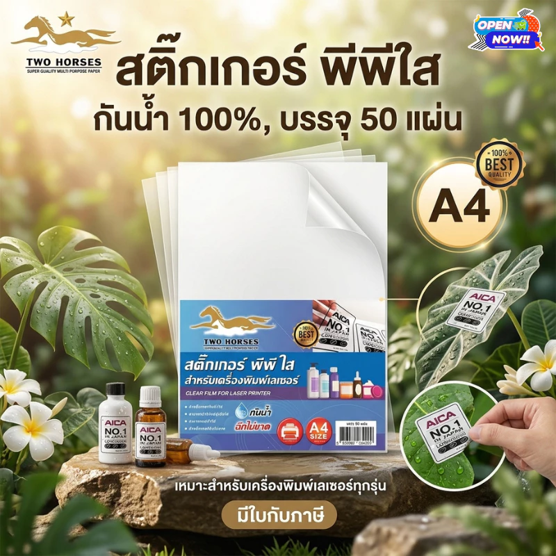 [ส่งด่วน]สติ๊กเกอร์PP A4 กันน้ำ100% ฉีกไม่ขาด (ใส ขาวมัน) บรรจุ 10-50 แผ่น สำหรับเครื่องพิมพ์เลเซอร์