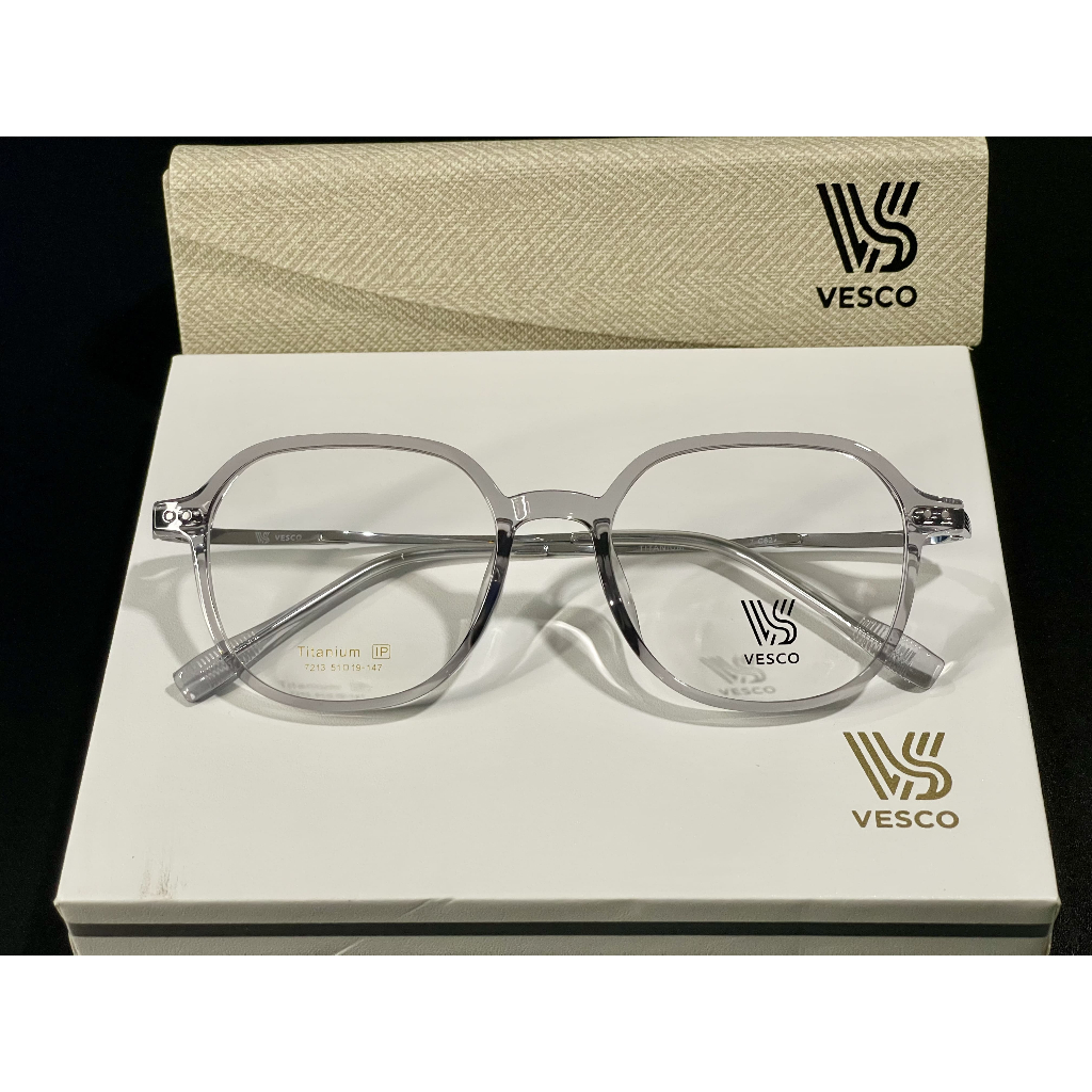 กรอบแว่นตา Titanium ไทเทเนียม แบรนด์ VESCO รุ่น 7213 สีเงิน พร้อมกล่องแว่น