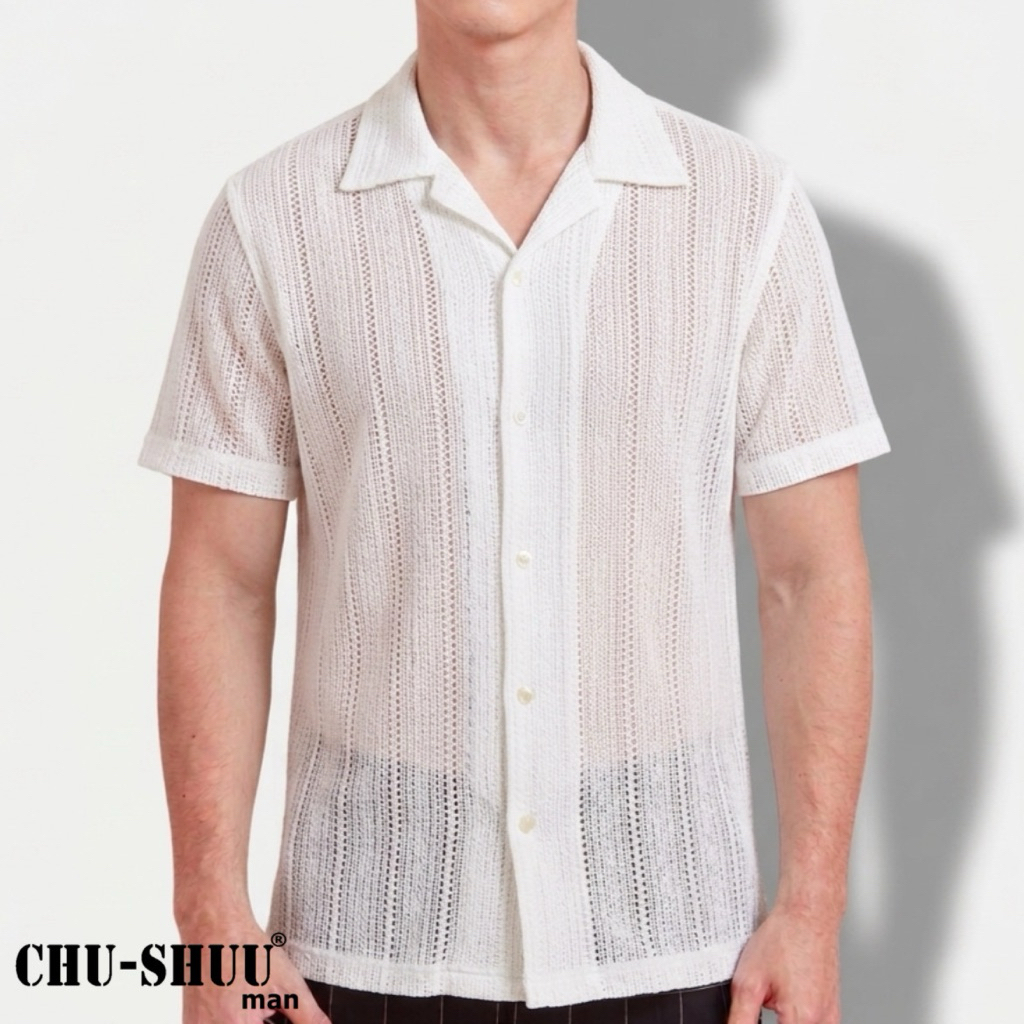 CHU-SHUUManเสื้อฮาวายแขนสั้นผ้าถักตาข่าย