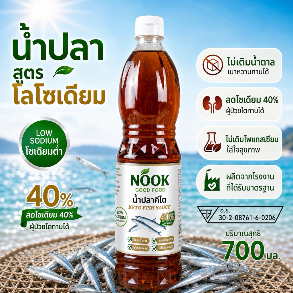 น้ำปลา โซเดียมต่ำ สูตรคีโต ไม่ใส่น้ำตาล keto Low Sodium ขนาด 700ml.