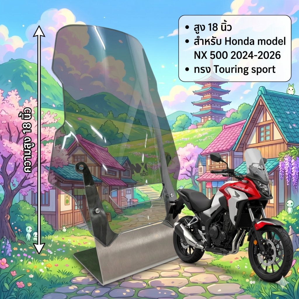 ชิวสโม๊ค Honda NX500 สูง 18นิ้ว สำหรับ Honda model NX 500 2024-2026ทรง Touring sport