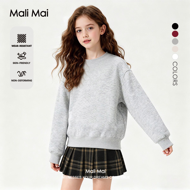 คอกลม เด็กเสื้อ แขนยาว ใส่สบาย ฤดูใบไม้ร่วงและฤดูหนาว Basic เด็ก 3-13 ขวบ (ส่งเร็ว จัดส่งจากไทย)