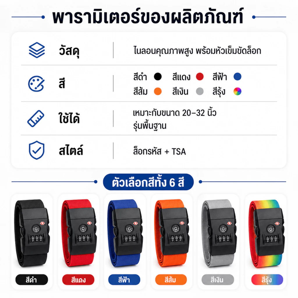 สายรัดกระเป๋าเดินทาง TSA มีรหัสล็อค คาด 4 ทิศ thumbnail 10